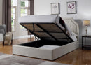 Hermosa Beige Upholstered Queen Bed With Hydraulic Lift Storage