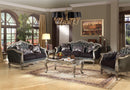 Chantelle Silver Gray Silk-Like Fabric & Antique Platinum Sofa w/3 Pillows