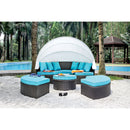 ARIA Light Brown Wicker/White Awning/Turquoise Cushion Patio Canopy Daybed