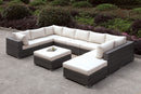 Somani Light Gray Wicker/Ivory Cushion U-Sectional + Ottoman